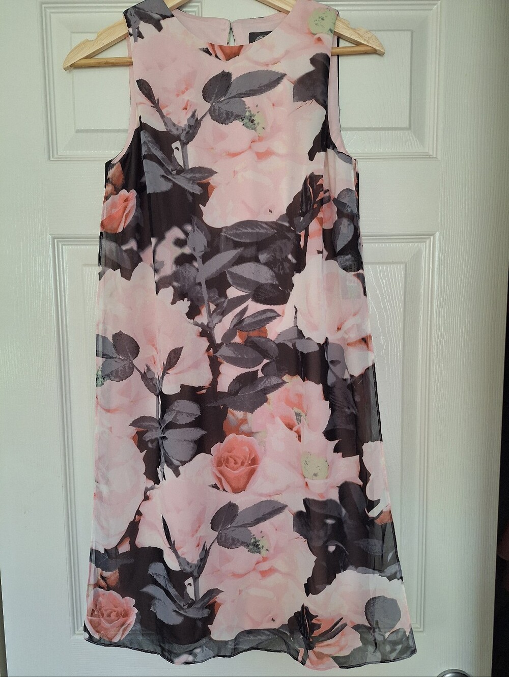 NWT Vince Camuto Chiffon Shift Dress Blush Pink Black Floral Sleeveless Size 2
